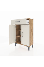 Arges Komodin 2 Raflı Tek Çekmeceli 2 Kapaklı 60x30x96 Çam-Aytaşı