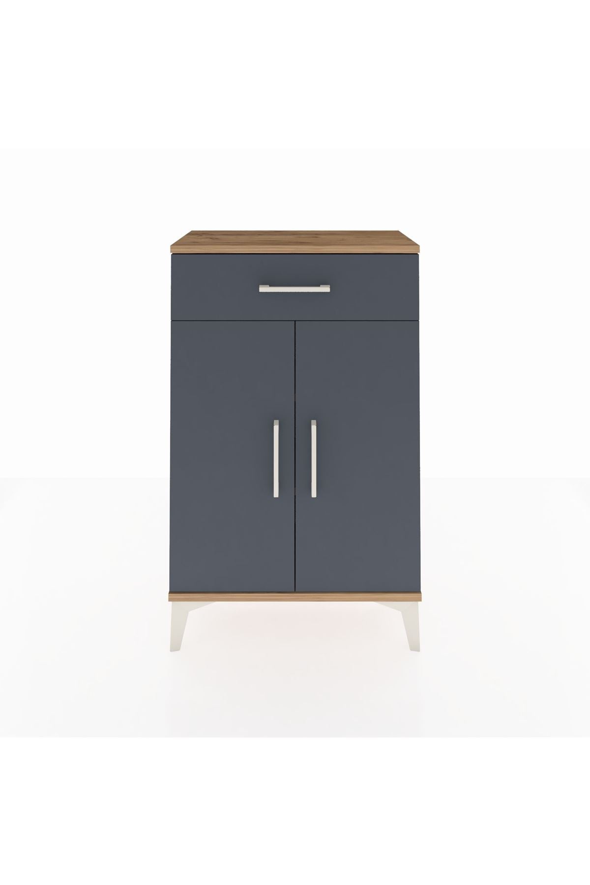 Arges Komodin 2 Raflı Tek Çekmeceli 2 Kapaklı 60x30x96 Çam-Antrasit