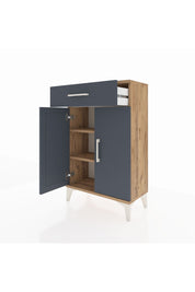 Arges Komodin 2 Raflı Tek Çekmeceli 2 Kapaklı 60x30x96 Çam-Antrasit