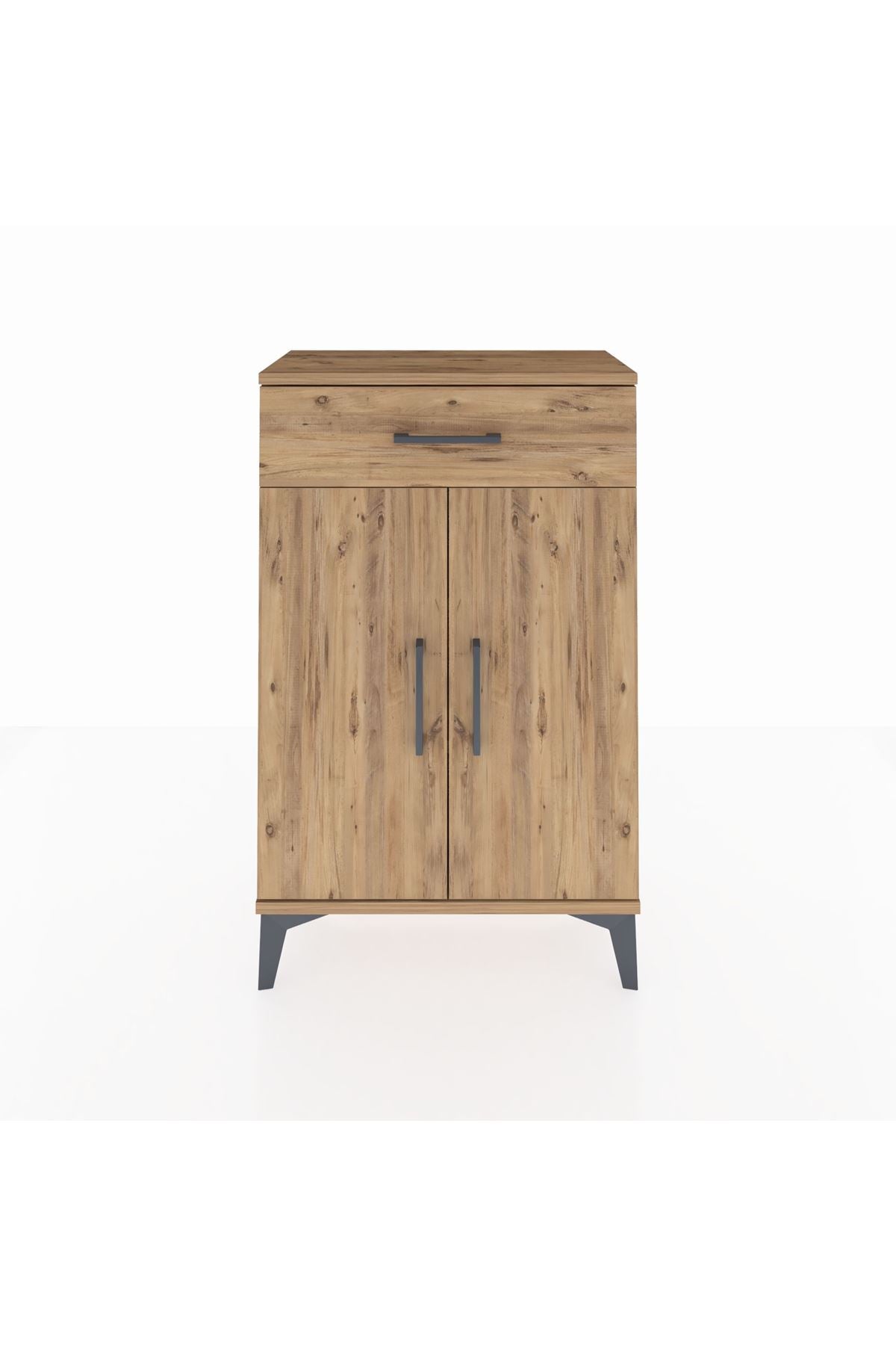 Arges Komodin 2 Raflı Tek Çekmeceli 2 Kapaklı 60x30x96 Çam-Çam