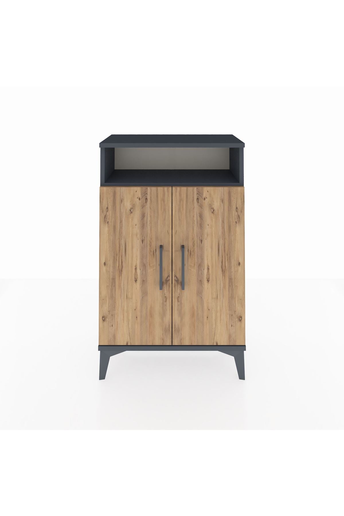 Arges Komodin 3 Raflı 2 Kapaklı 60x30x96 Antrasit-Çam