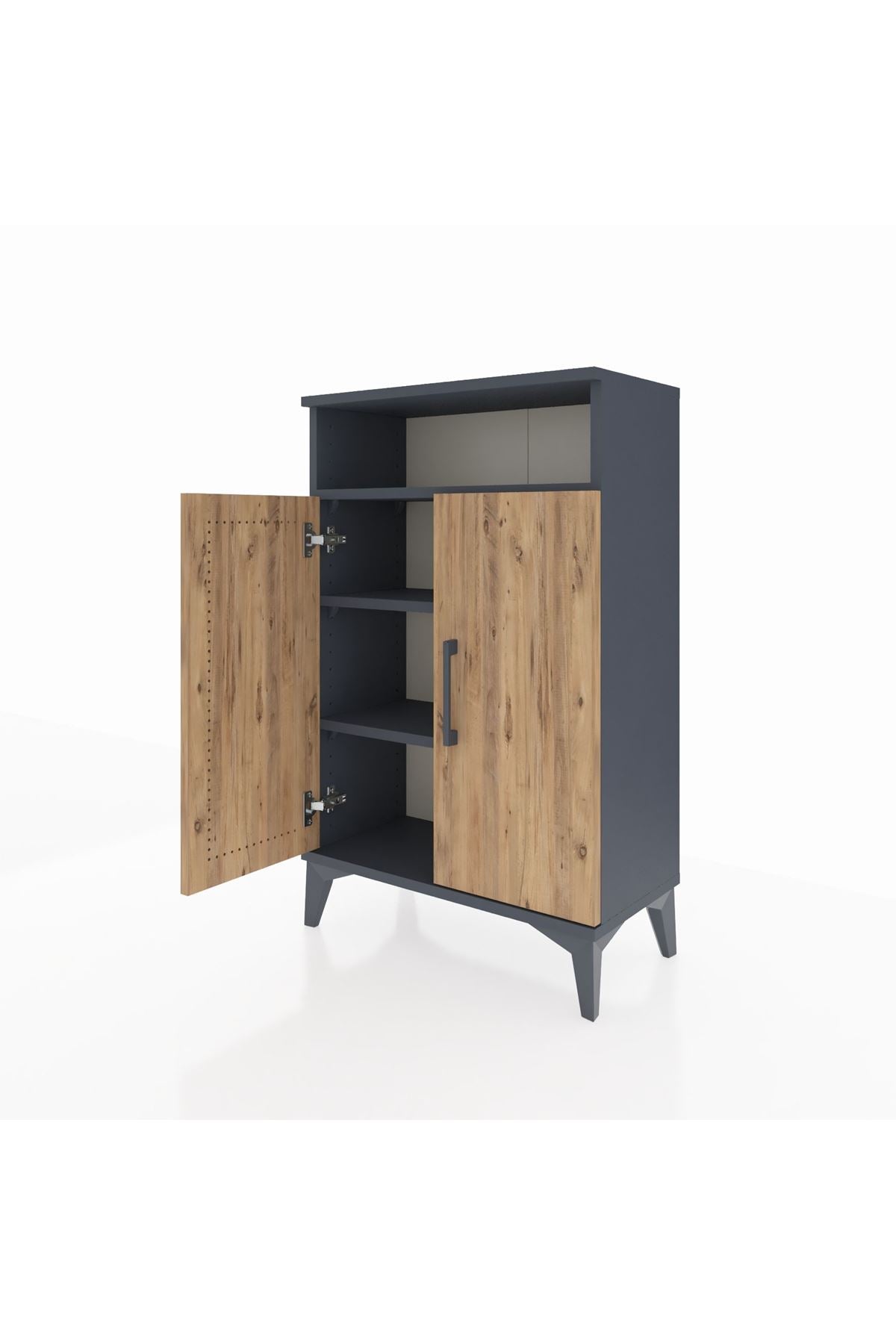 Arges Komodin 3 Raflı 2 Kapaklı 60x30x96 Antrasit-Çam