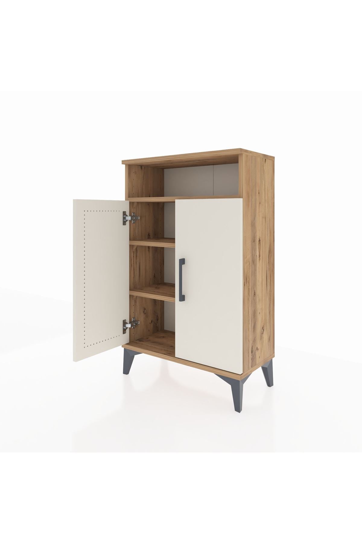 Arges Komodin 3 Raflı 2 Kapaklı 60x30x96 Çam-Aytaşı