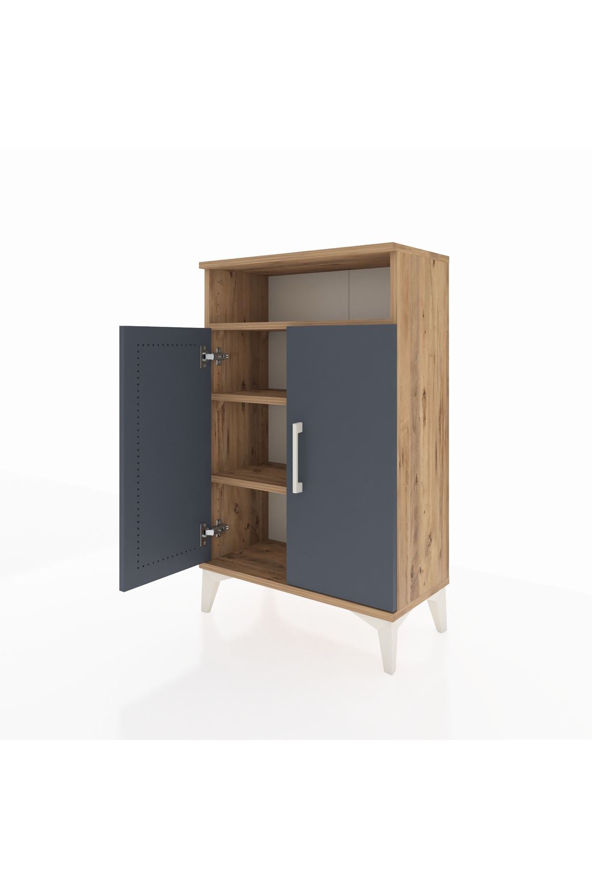 Arges Komodin 3 Raflı 2 Kapaklı 60x30x96 Çam-Antrasit