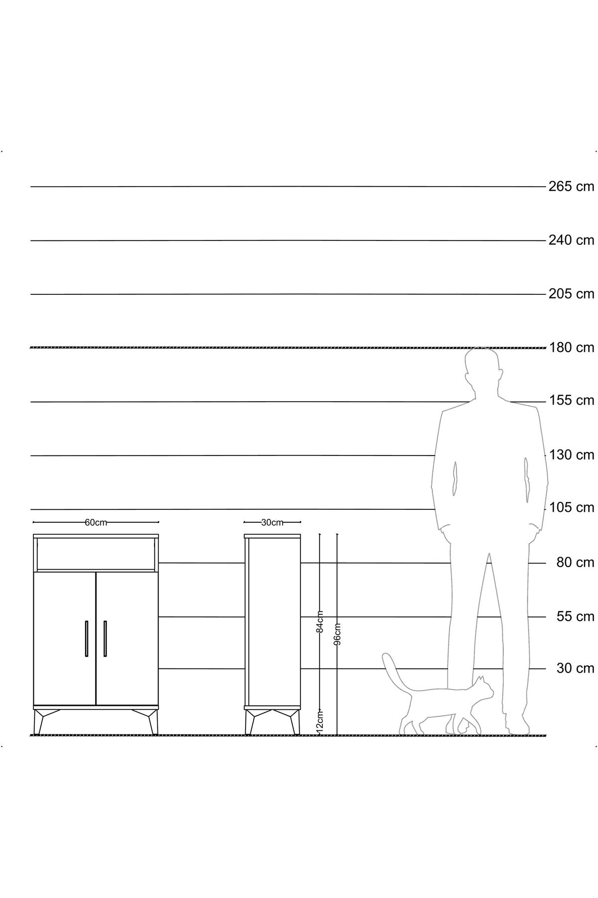 Arges Komodin 3 Raflı 2 Kapaklı 60x30x96 Çam-Antrasit