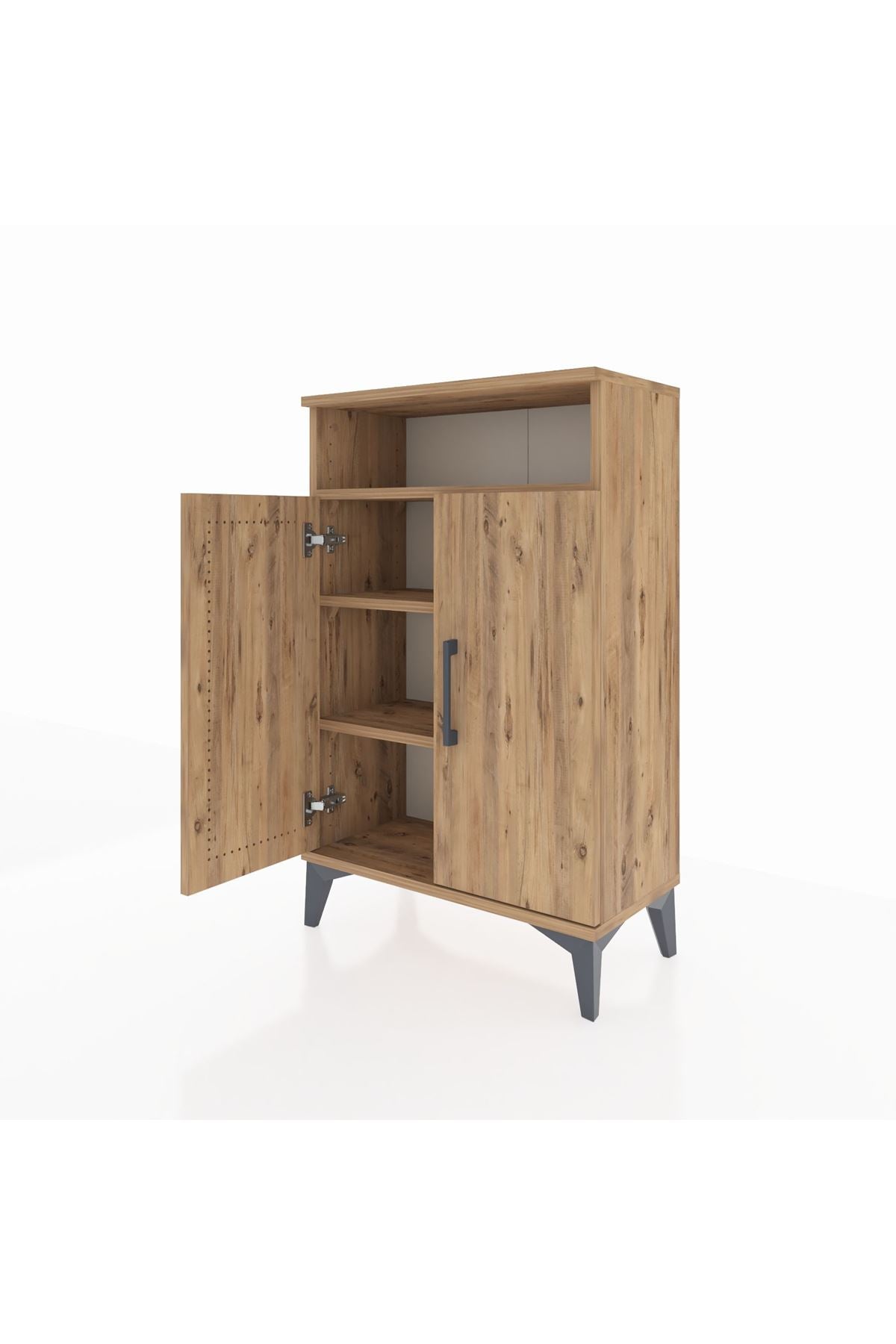 Arges Komodin 3 Raflı 2 Kapaklı 60x30x96 Çam-Çam