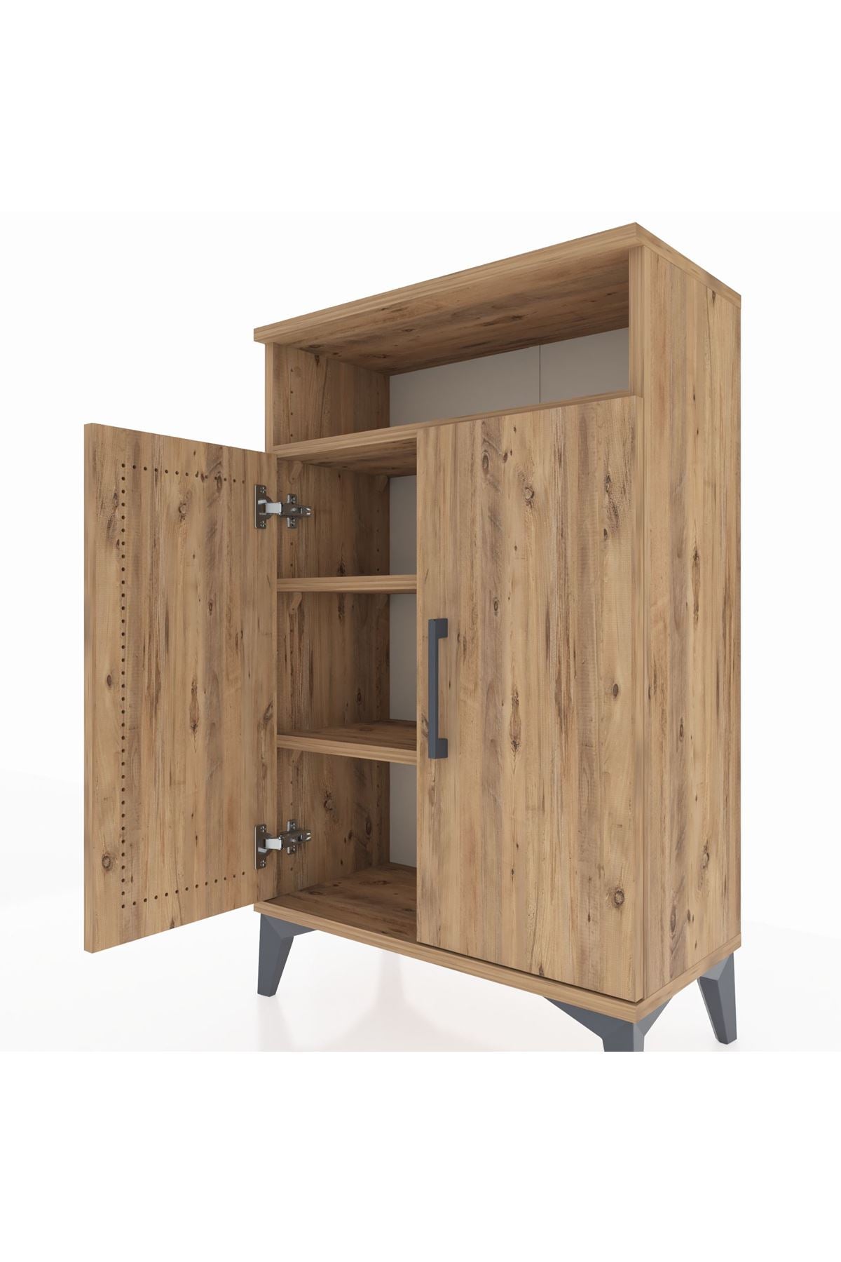 Arges Komodin 3 Raflı 2 Kapaklı 60x30x96 Çam-Çam