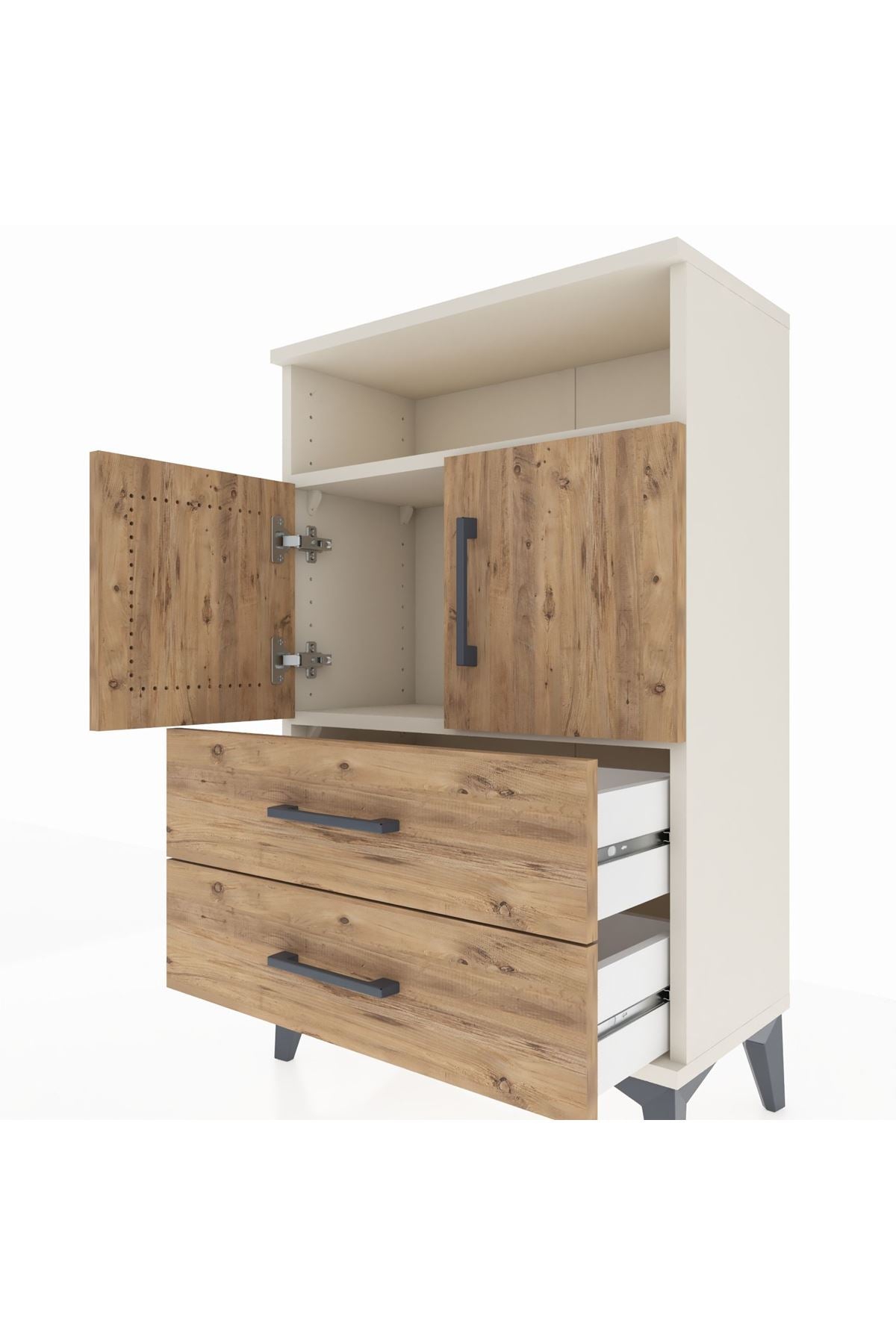 Arges Komodin 2 Raflı 2 Çekmeceli 2 Kapaklı 60x30x96 Aytaşı-Çam