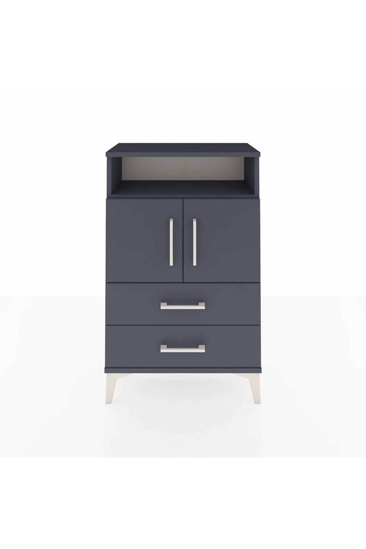 Arges Komodin 2 Raflı 2 Çekmeceli 2 Kapaklı 60x30x96 Antrasit-Antrasit