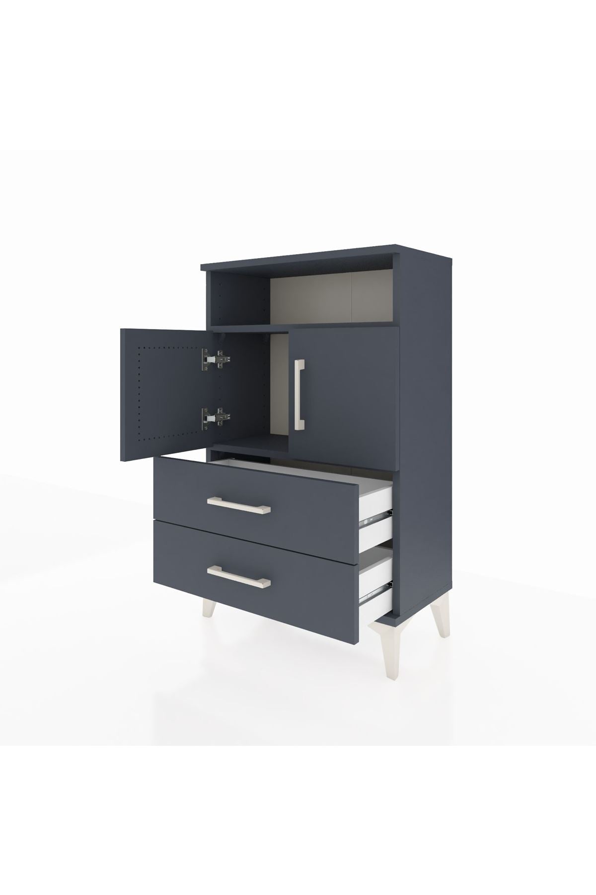 Arges Komodin 2 Raflı 2 Çekmeceli 2 Kapaklı 60x30x96 Antrasit-Antrasit