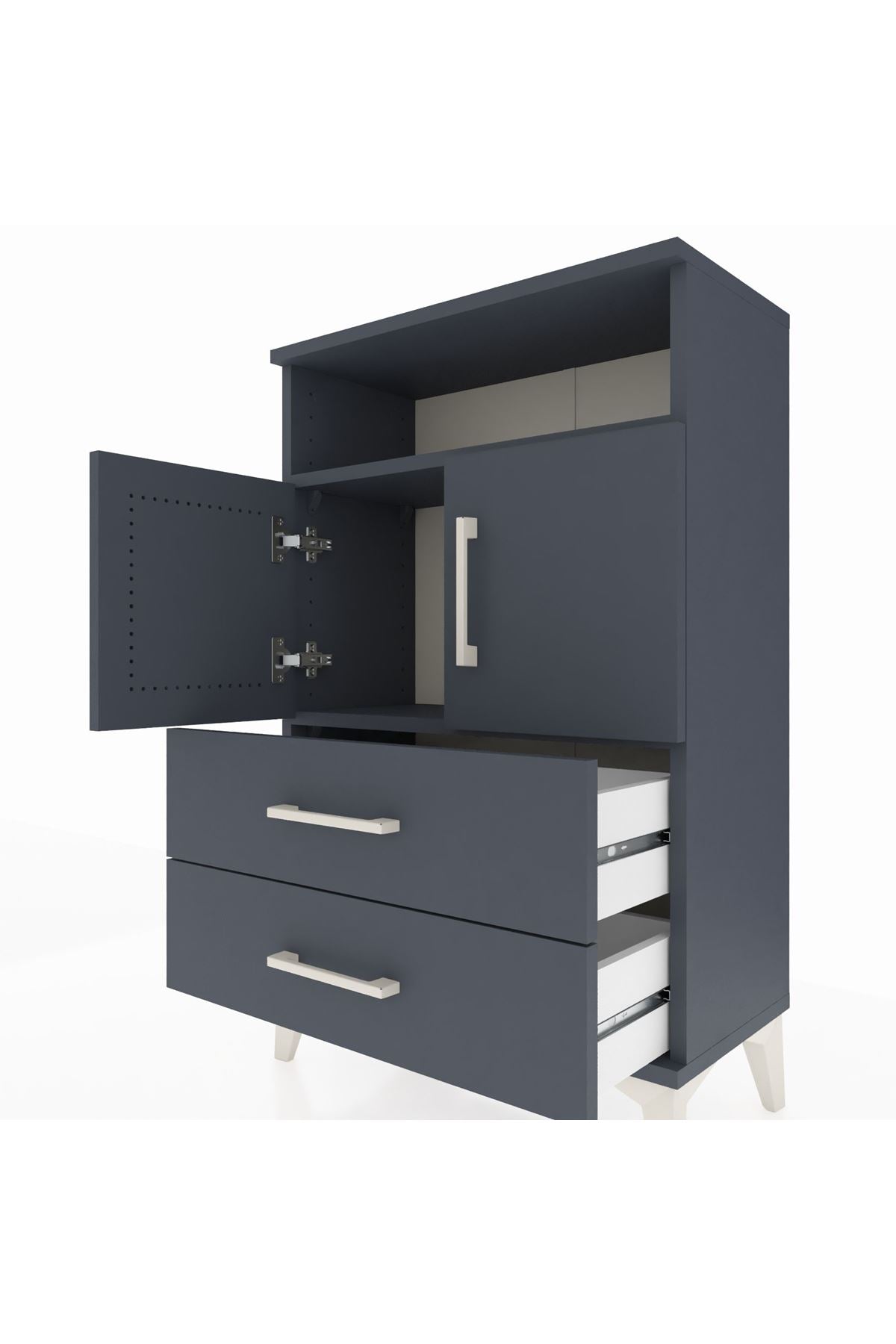 Arges Komodin 2 Raflı 2 Çekmeceli 2 Kapaklı 60x30x96 Antrasit-Antrasit