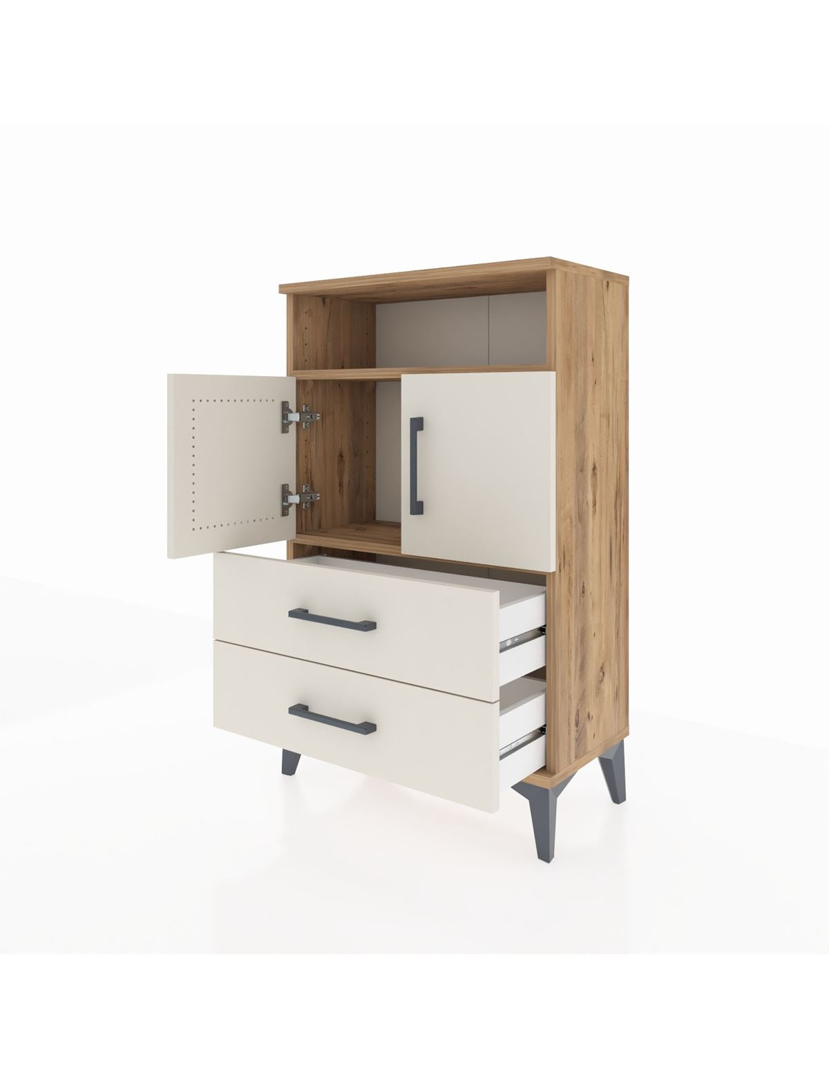 Arges Komodin 2 Raflı 2 Çekmeceli 2 Kapaklı 60x30x96 - S14M023V7A