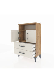 Arges Komodin 2 Raflı 2 Çekmeceli 2 Kapaklı 60x30x96 Çam-Aytaşı