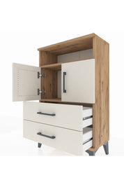 Arges Komodin 2 Raflı 2 Çekmeceli 2 Kapaklı 60x30x96 Çam-Aytaşı