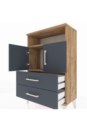 Arges Komodin 2 Raflı 2 Çekmeceli 2 Kapaklı 60x30x96 Çam-Antrasit