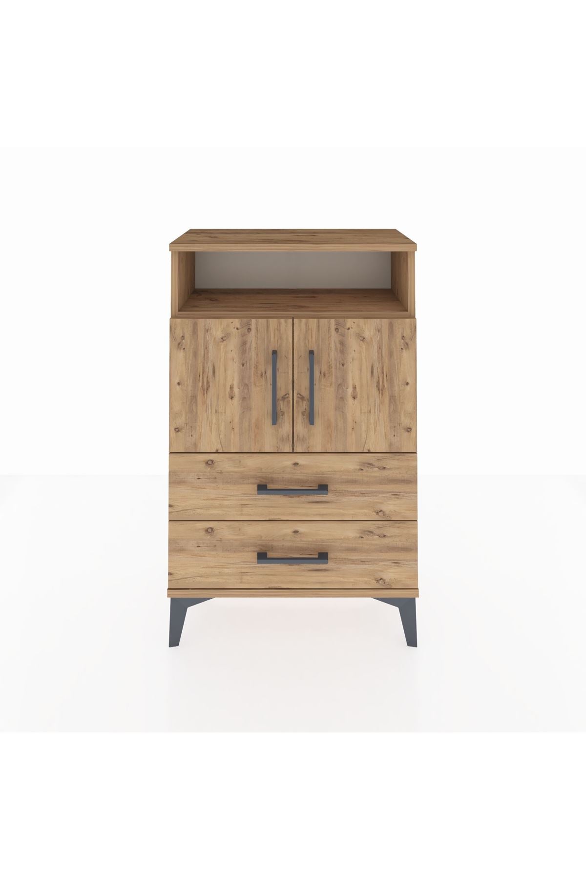 Arges Komodin 2 Raflı 2 Çekmeceli 2 Kapaklı 60x30x96 Çam-Çam