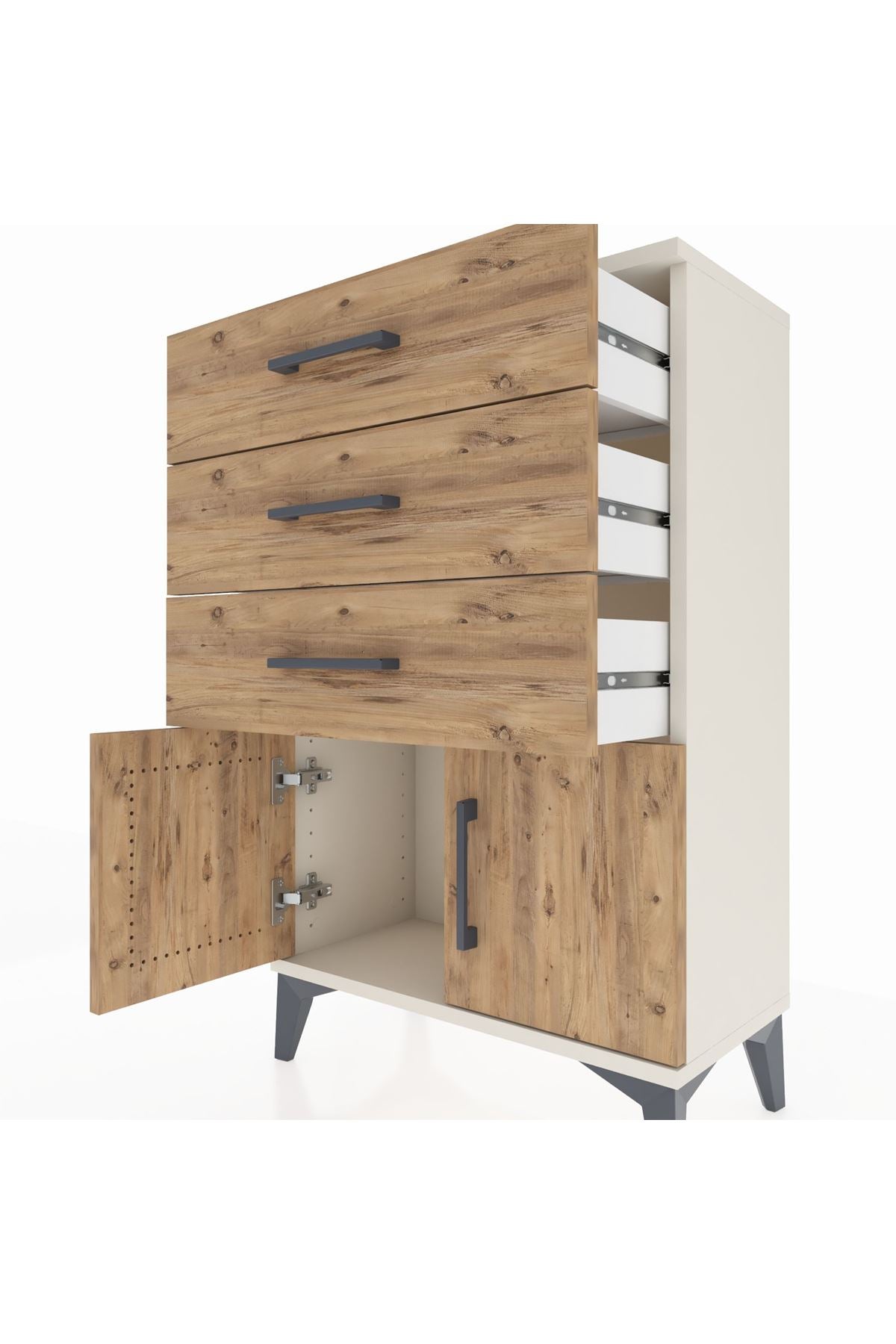 Arges Komodin 3 Çekmeceli 2 Kapaklı 60x30x96 Aytaşı-Çam