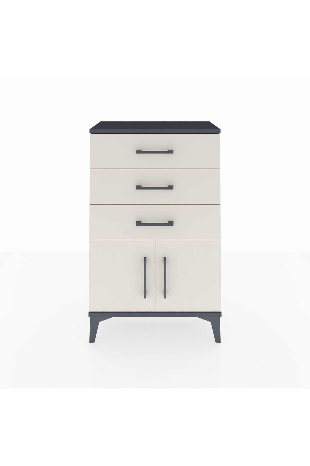 Arges Komodin 3 Çekmeceli 2 Kapaklı 60x30x96 Antrasit-Aytaşı