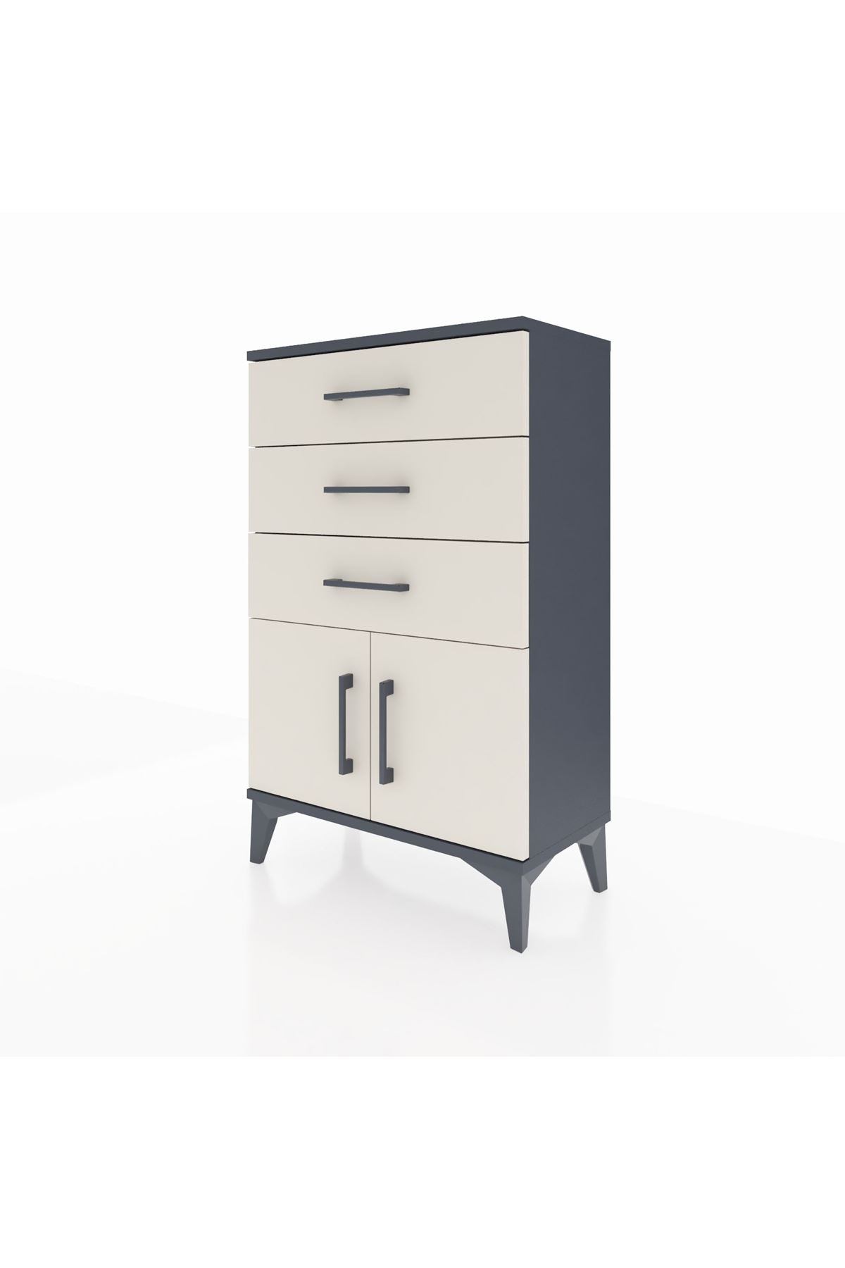 Arges Komodin 3 Çekmeceli 2 Kapaklı 60x30x96 Antrasit-Aytaşı