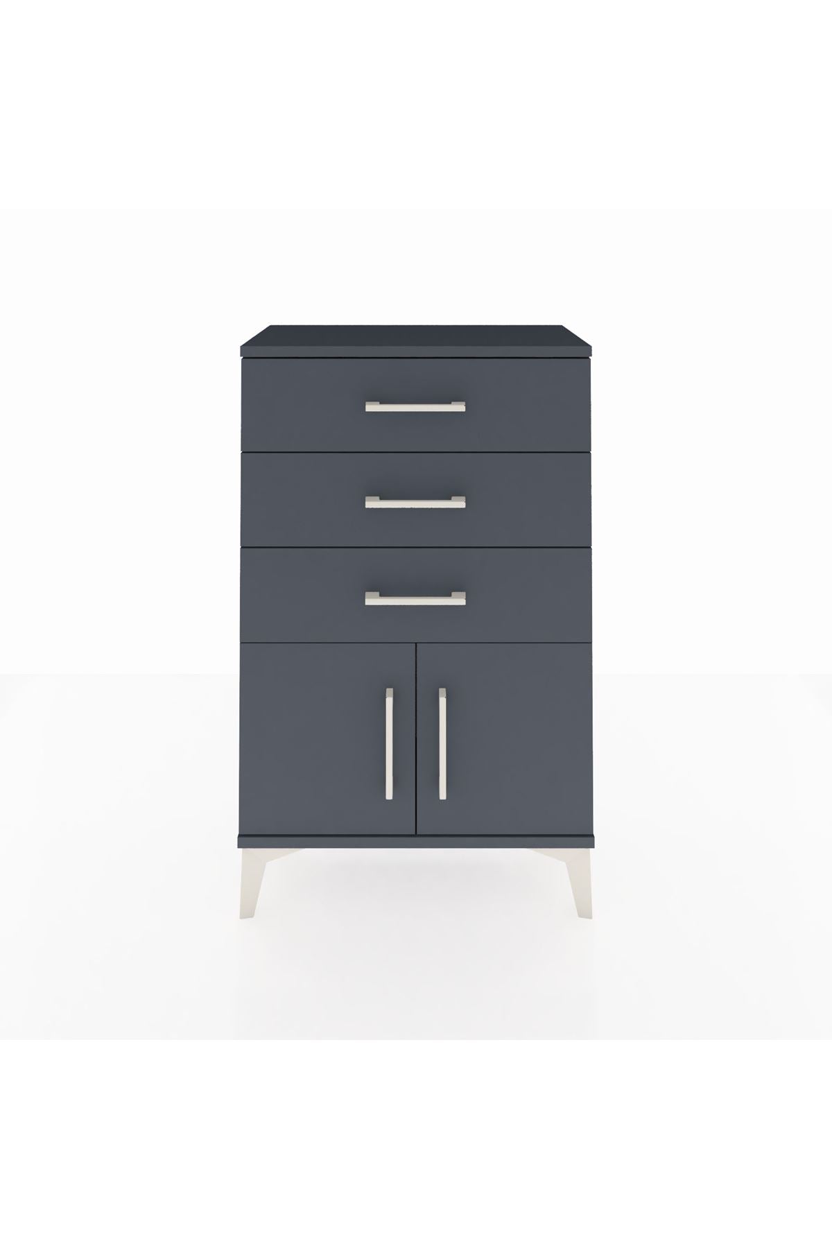 Arges Komodin 3 Çekmeceli 2 Kapaklı 60x30x96 Antrasit-Antrasit