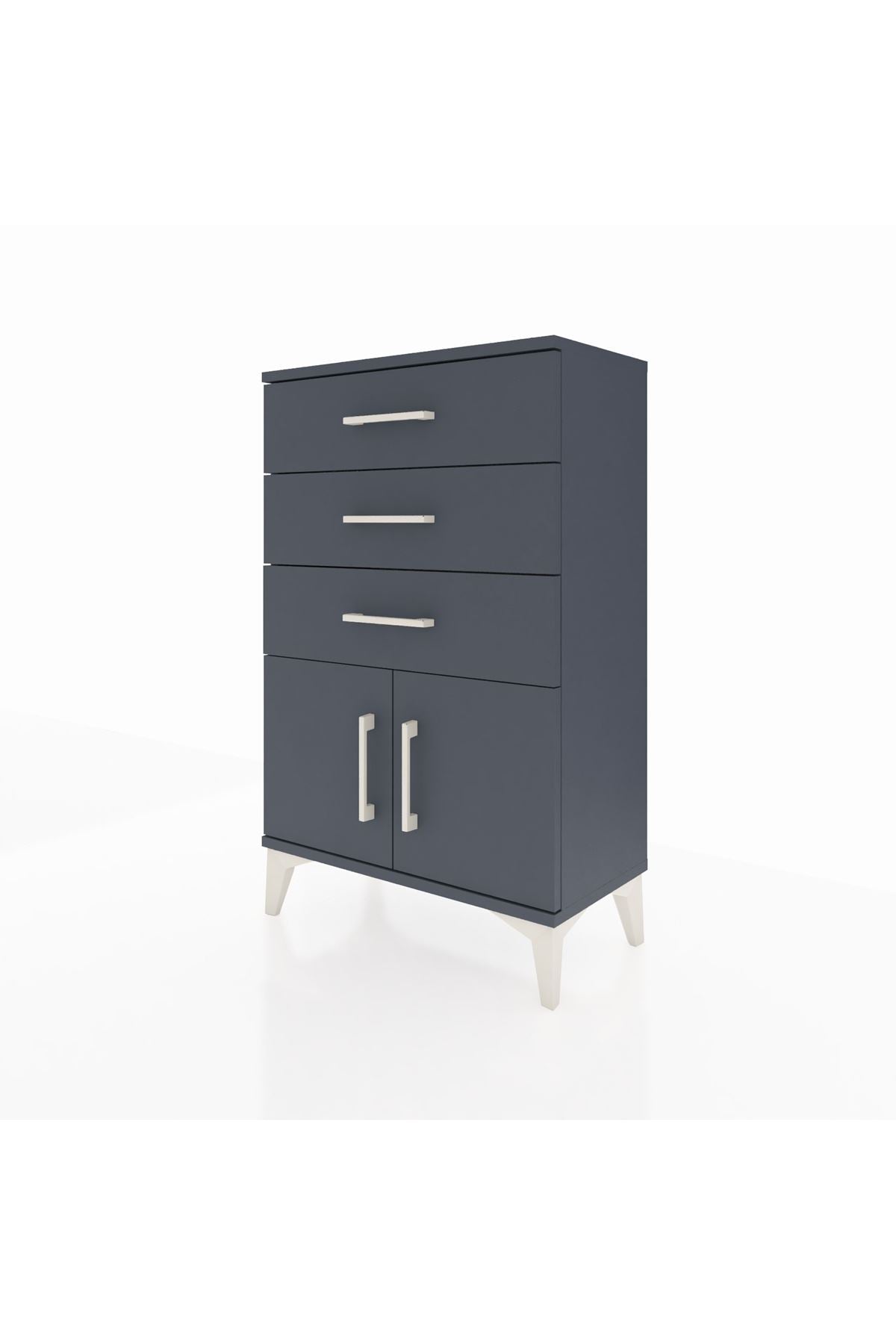 Arges Komodin 3 Çekmeceli 2 Kapaklı 60x30x96 Antrasit-Antrasit