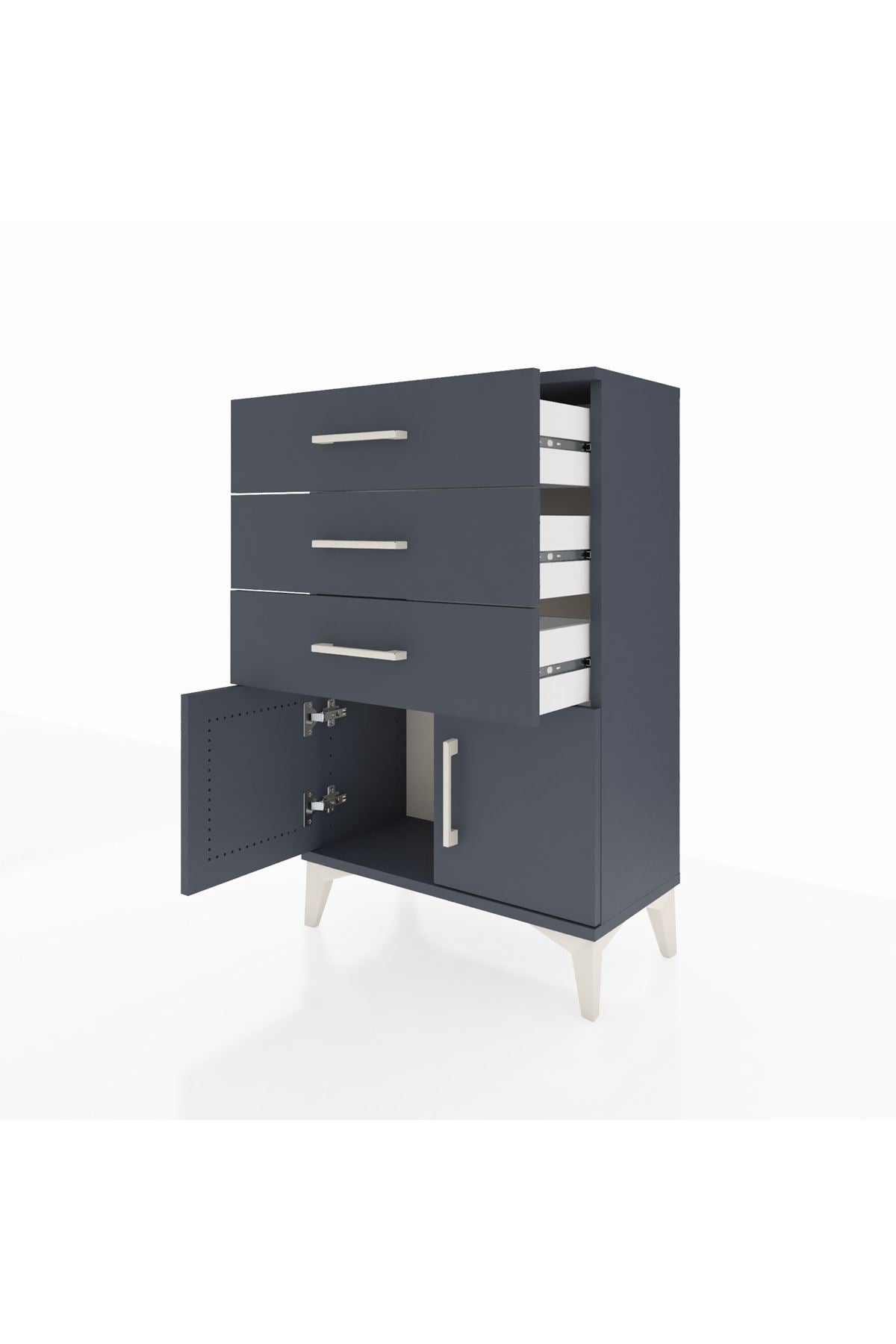 Arges Komodin 3 Çekmeceli 2 Kapaklı 60x30x96 Antrasit-Antrasit