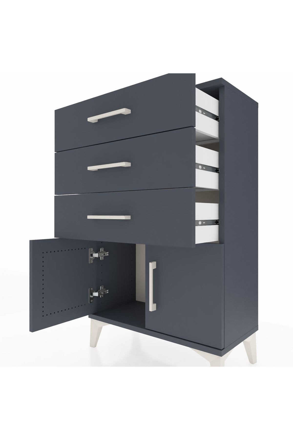 Arges Komodin 3 Çekmeceli 2 Kapaklı 60x30x96 Antrasit-Antrasit