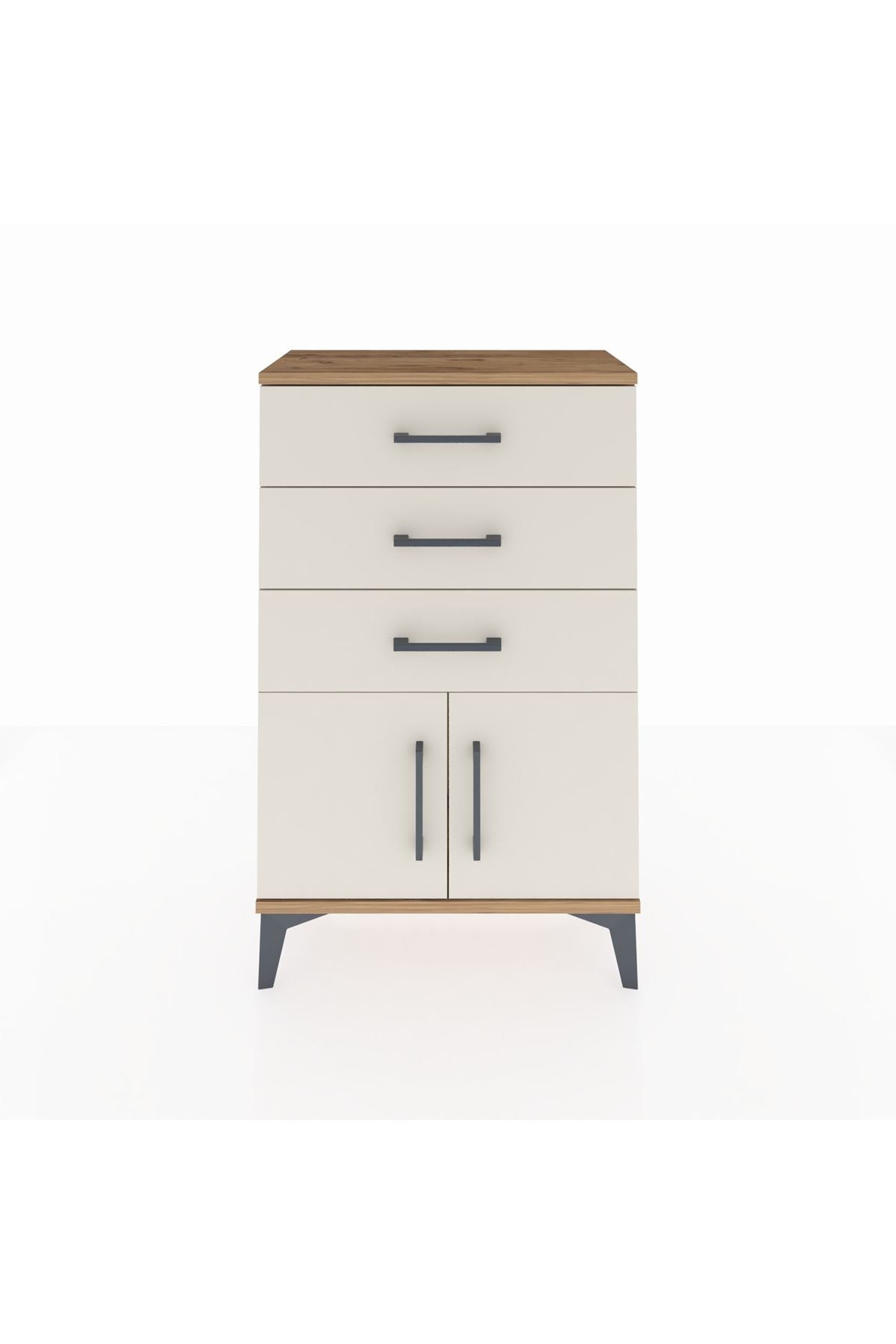 Arges Komodin 3 Çekmeceli 2 Kapaklı 60x30x96 Çam-Aytaşı