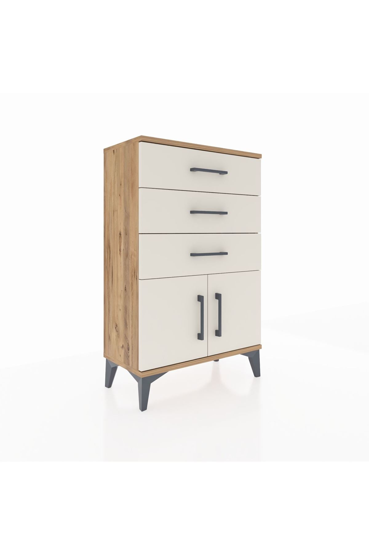 Arges Komodin 3 Çekmeceli 2 Kapaklı 60x30x96 Çam-Aytaşı