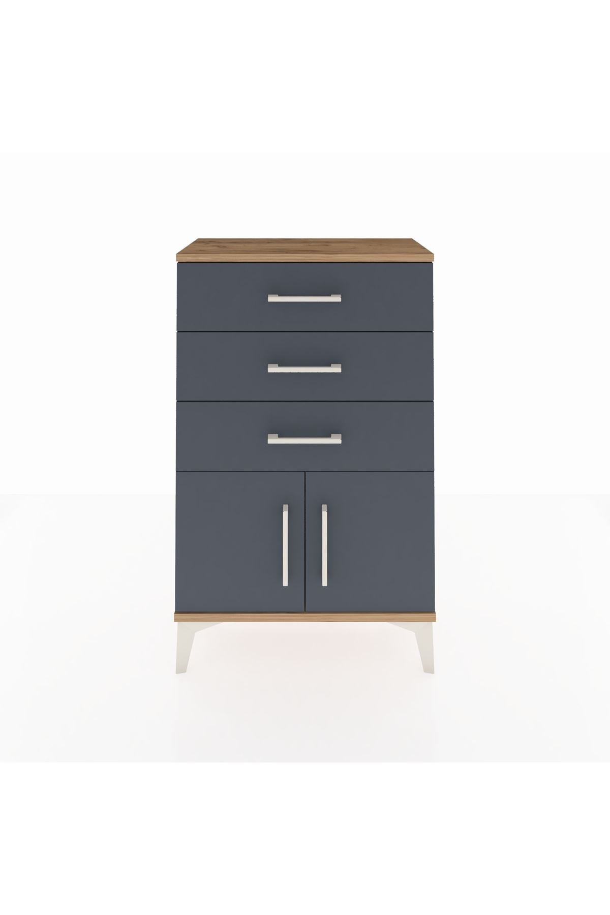 Arges Komodin 3 Çekmeceli 2 Kapaklı 60x30x96 Çam-Antrasit