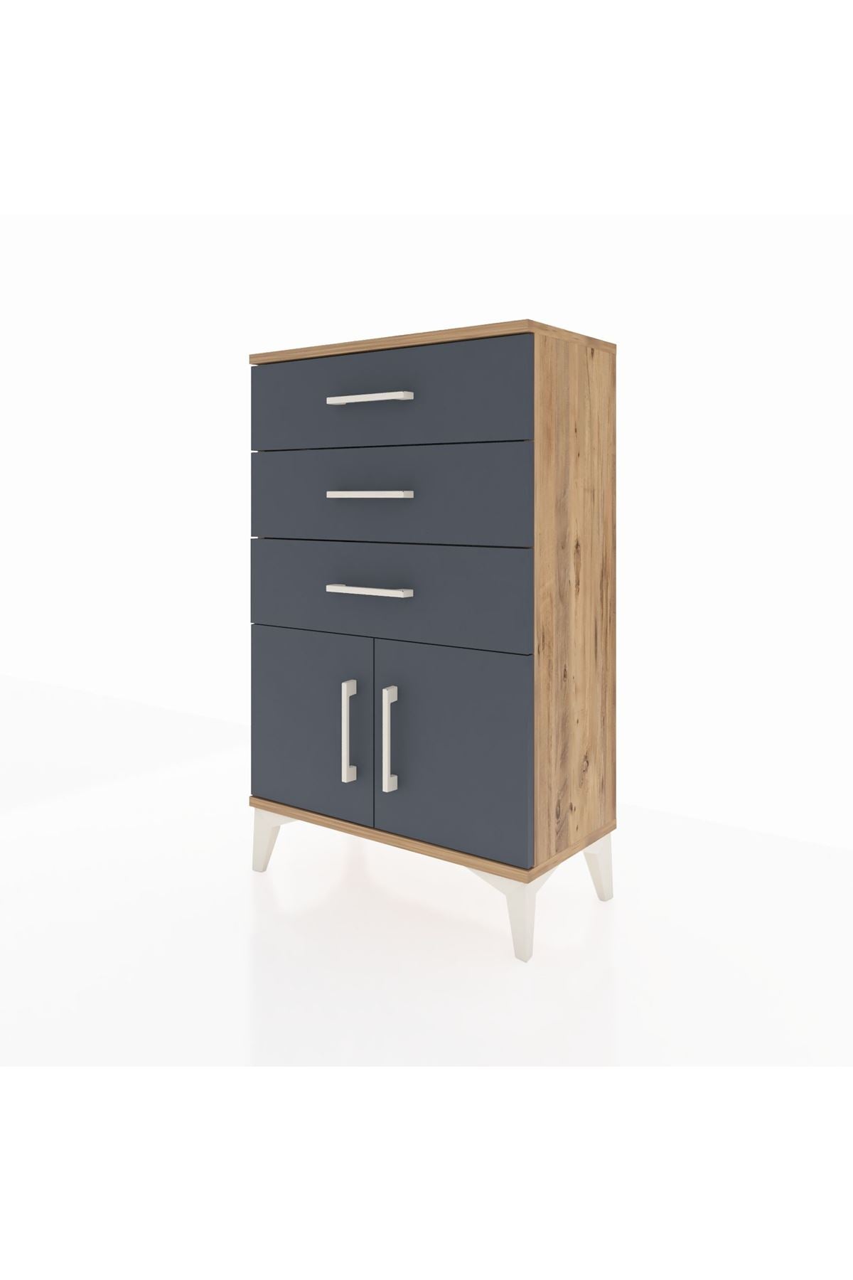 Arges Komodin 3 Çekmeceli 2 Kapaklı 60x30x96 Çam-Antrasit