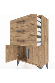 Arges Komodin 3 Çekmeceli 2 Kapaklı 60x30x96 Çam-Çam
