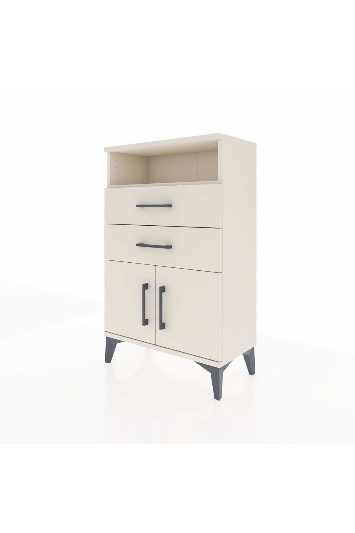 Arges Komodin Tek Raflı 2 Çekmeceli 2 Kapaklı 60x30x96 Aytaşı-Aytaşı