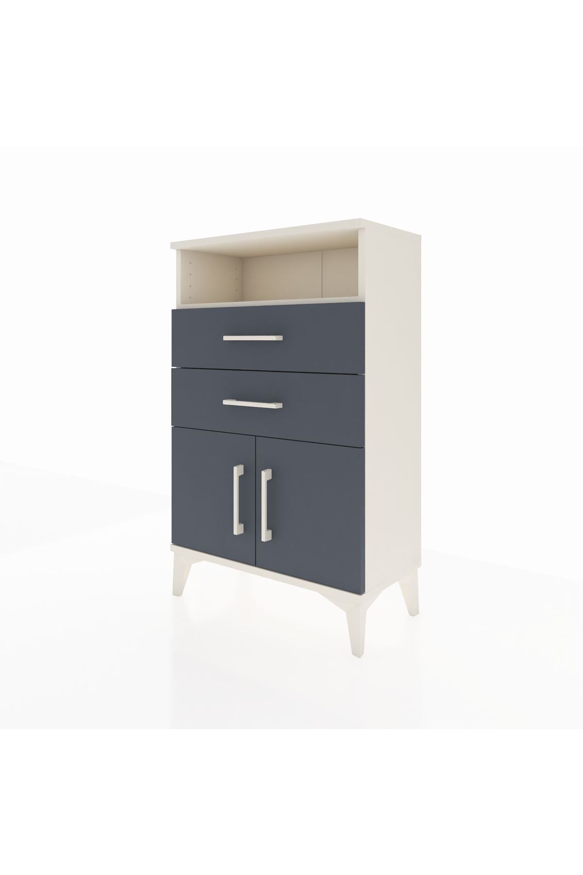 Arges Komodin Tek Raflı 2 Çekmeceli 2 Kapaklı 60x30x96 Aytaşı-Antrasit