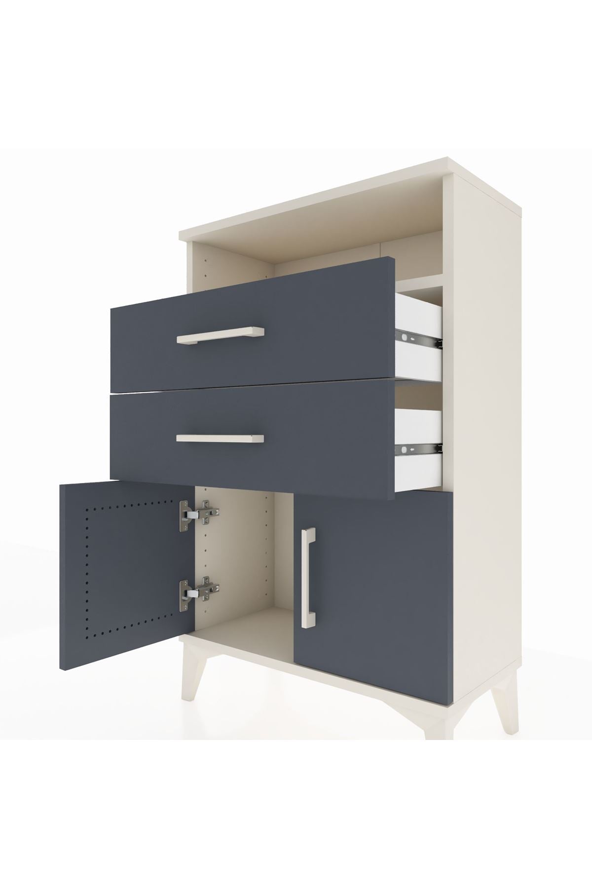 Arges Komodin Tek Raflı 2 Çekmeceli 2 Kapaklı 60x30x96 Aytaşı-Antrasit