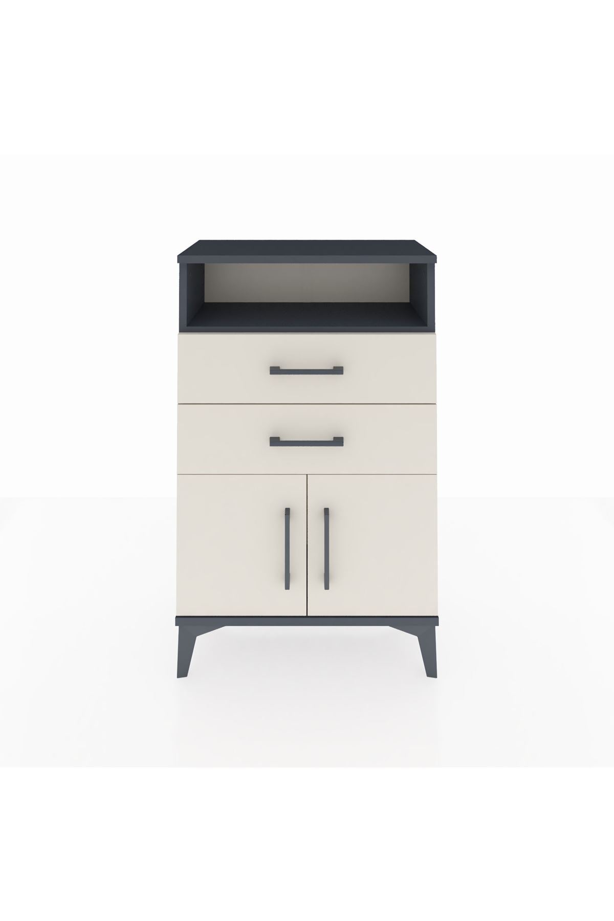 Arges Komodin Tek Raflı 2 Çekmeceli 2 Kapaklı 60x30x96 Antrasit-Aytaşı