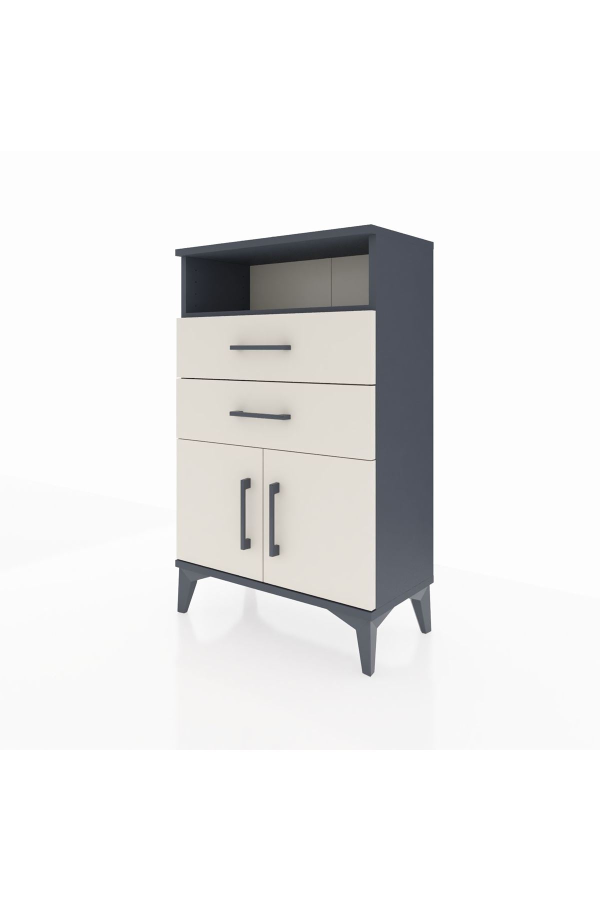 Arges Komodin Tek Raflı 2 Çekmeceli 2 Kapaklı 60x30x96 Antrasit-Aytaşı