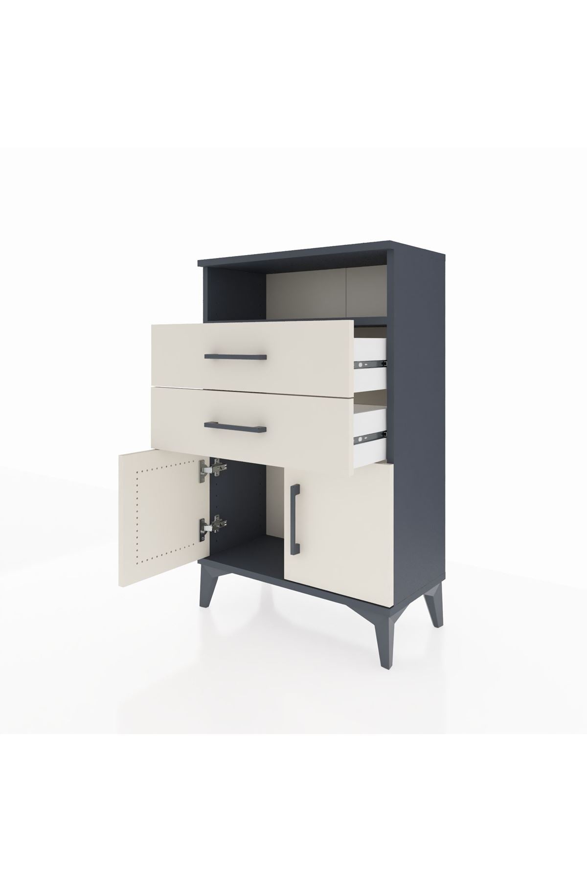 Arges Komodin Tek Raflı 2 Çekmeceli 2 Kapaklı 60x30x96 Antrasit-Aytaşı