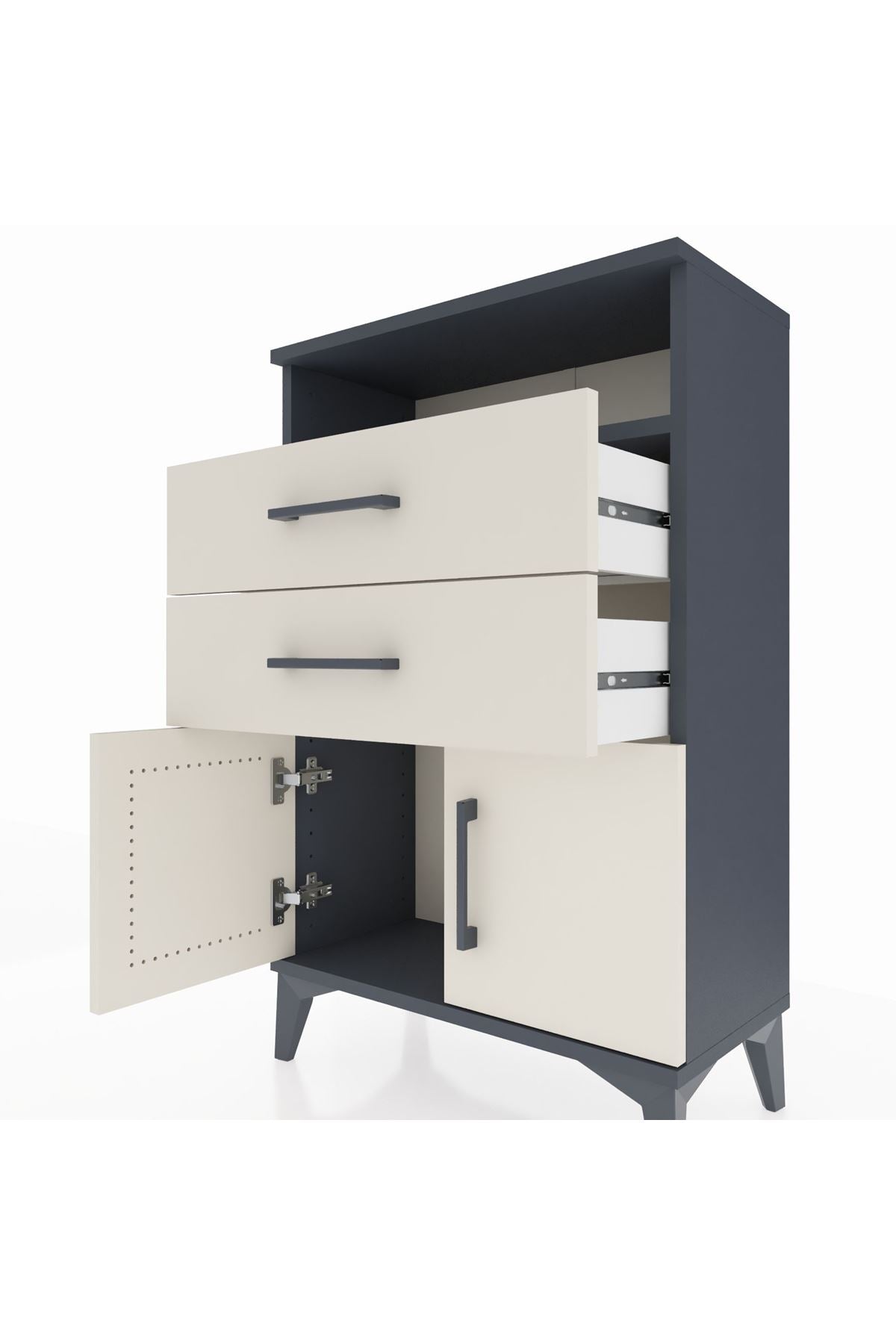 Arges Komodin Tek Raflı 2 Çekmeceli 2 Kapaklı 60x30x96 Antrasit-Aytaşı