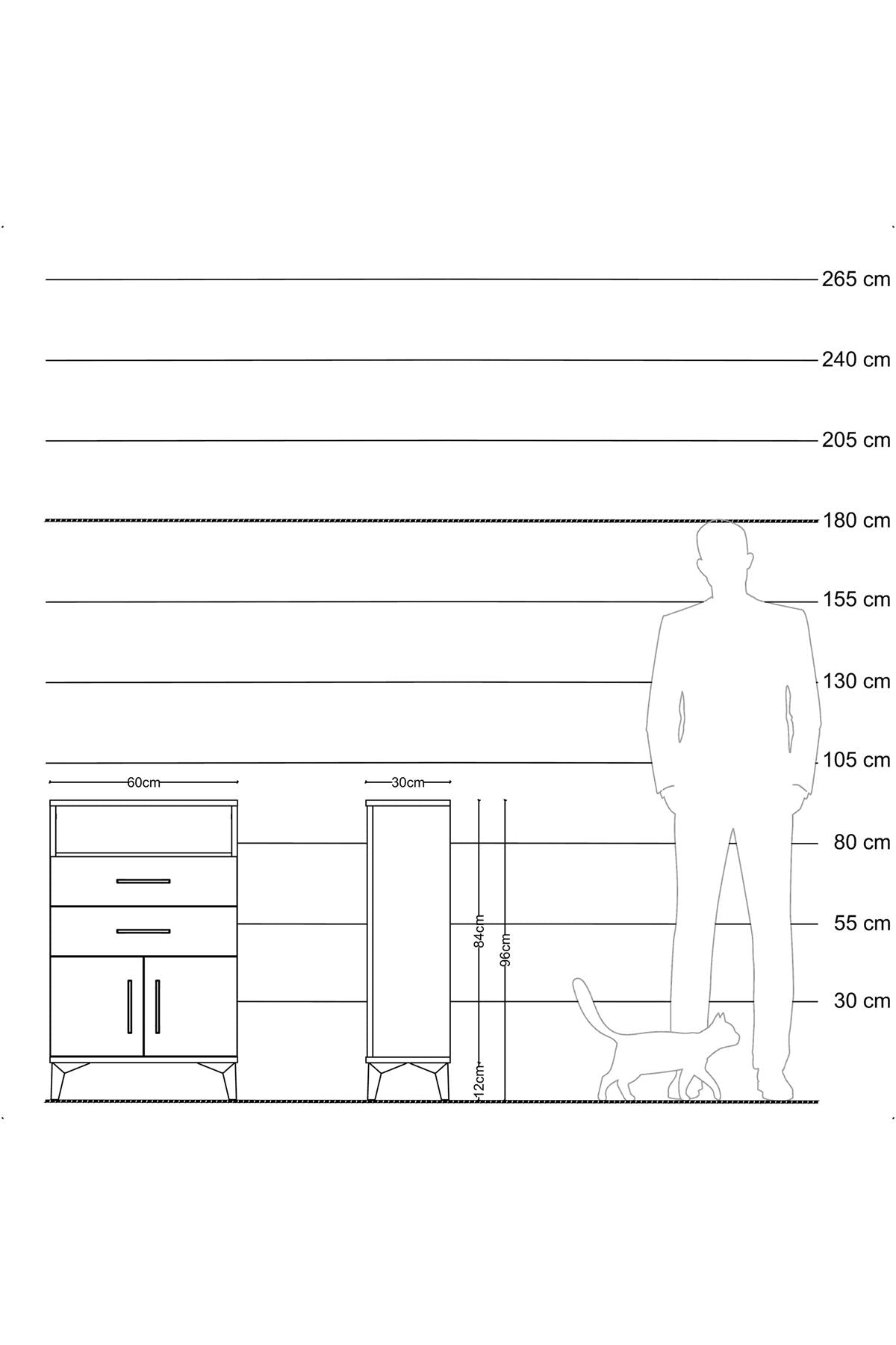 Arges Komodin Tek Raflı 2 Çekmeceli 2 Kapaklı 60x30x96 Antrasit-Aytaşı