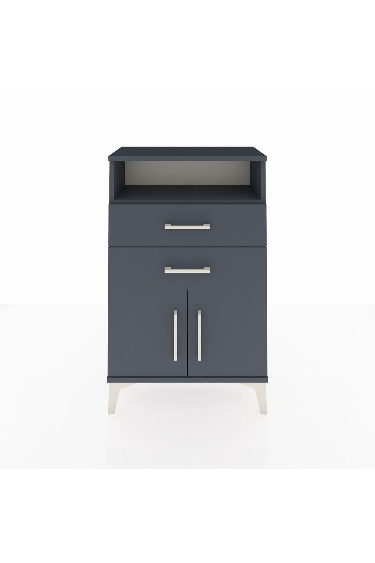 Arges Komodin Tek Raflı 2 Çekmeceli 2 Kapaklı 60x30x96 Antrasit-Antrasit