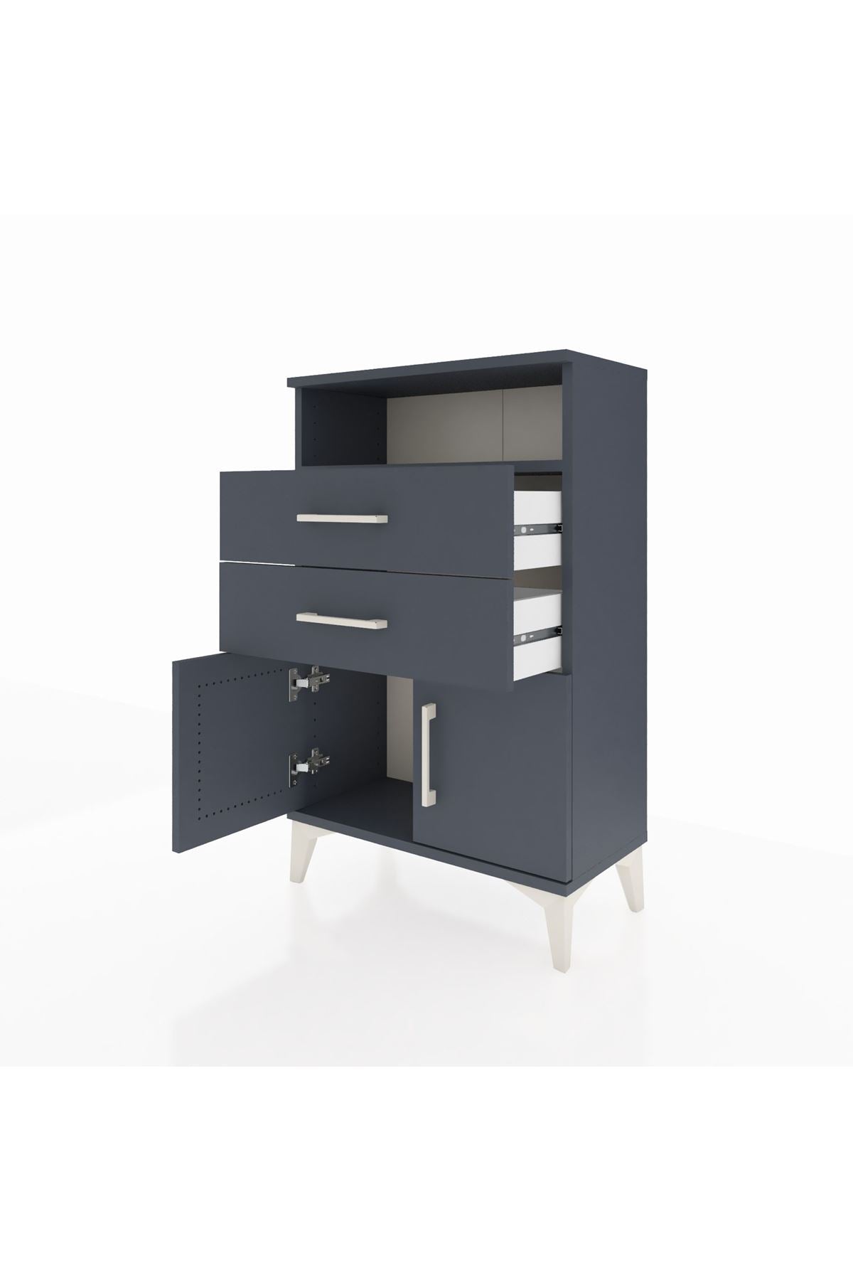 Arges Komodin Tek Raflı 2 Çekmeceli 2 Kapaklı 60x30x96 Antrasit-Antrasit