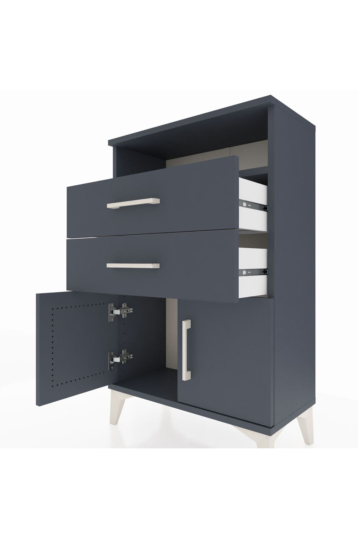 Arges Komodin Tek Raflı 2 Çekmeceli 2 Kapaklı 60x30x96 Antrasit-Antrasit