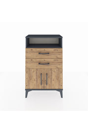 Arges Komodin Tek Raflı 2 Çekmeceli 2 Kapaklı 60x30x96 Antrasit-Çam