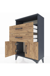 Arges Komodin Tek Raflı 2 Çekmeceli 2 Kapaklı 60x30x96 Antrasit-Çam