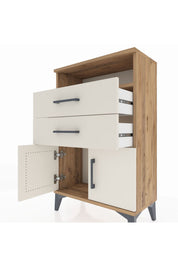 Arges Komodin Tek Raflı 2 Çekmeceli 2 Kapaklı 60x30x96 Çam-Aytaşı