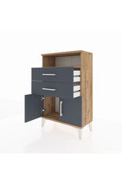 Arges Komodin Tek Raflı 2 Çekmeceli 2 Kapaklı 60x30x96 Çam-Antrasit