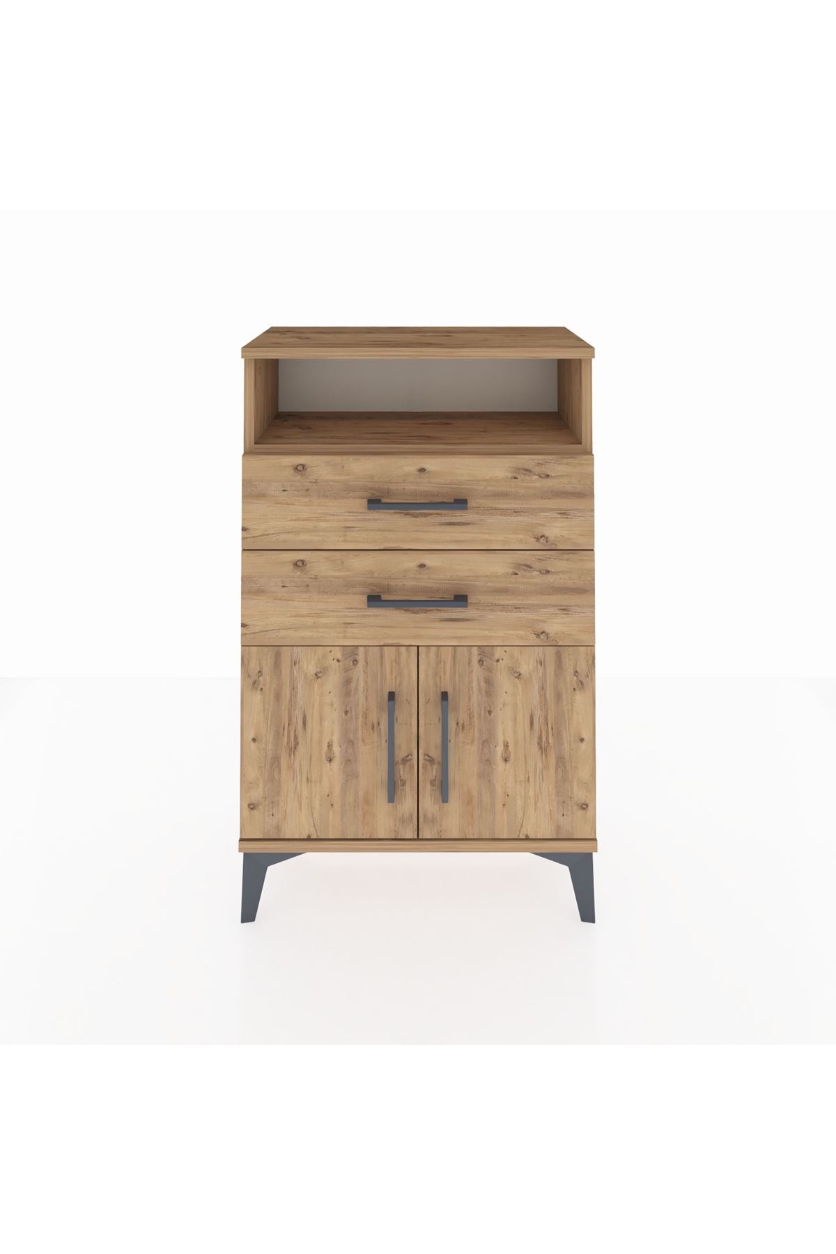 Arges Komodin Tek Raflı 2 Çekmeceli 2 Kapaklı 60x30x96 Çam-Çam