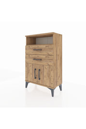 Arges Komodin Tek Raflı 2 Çekmeceli 2 Kapaklı 60x30x96 Çam-Çam