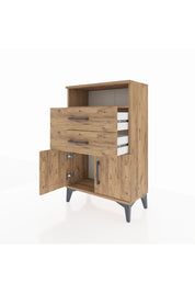 Arges Komodin Tek Raflı 2 Çekmeceli 2 Kapaklı 60x30x96 Çam-Çam